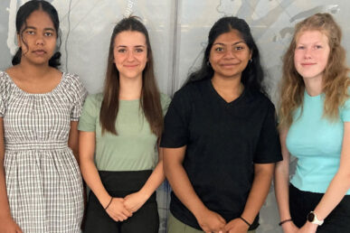 Four work experience students at Musgrove Park Hospital.