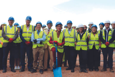 A team of builders and NHS workers and the Taunton Deane MP at the site of the new surgical centre at Musgrove Park Hospital.